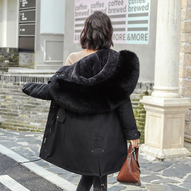 Cotton Coat Winter Woman Warm Lining Fake Fur Collar Oversized Long Jacket Female Puffer Jacket Parkas New Fishion Winter Coat