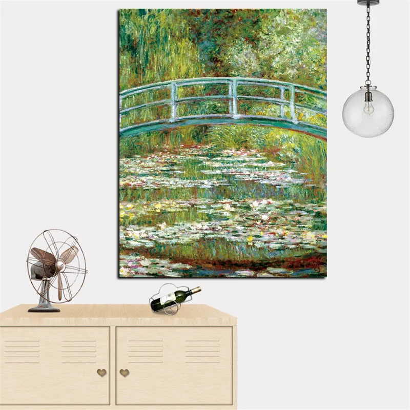 Картина маслом на холсте ВОДНЫЕ ЛИЛИИ и мост | Дом сад