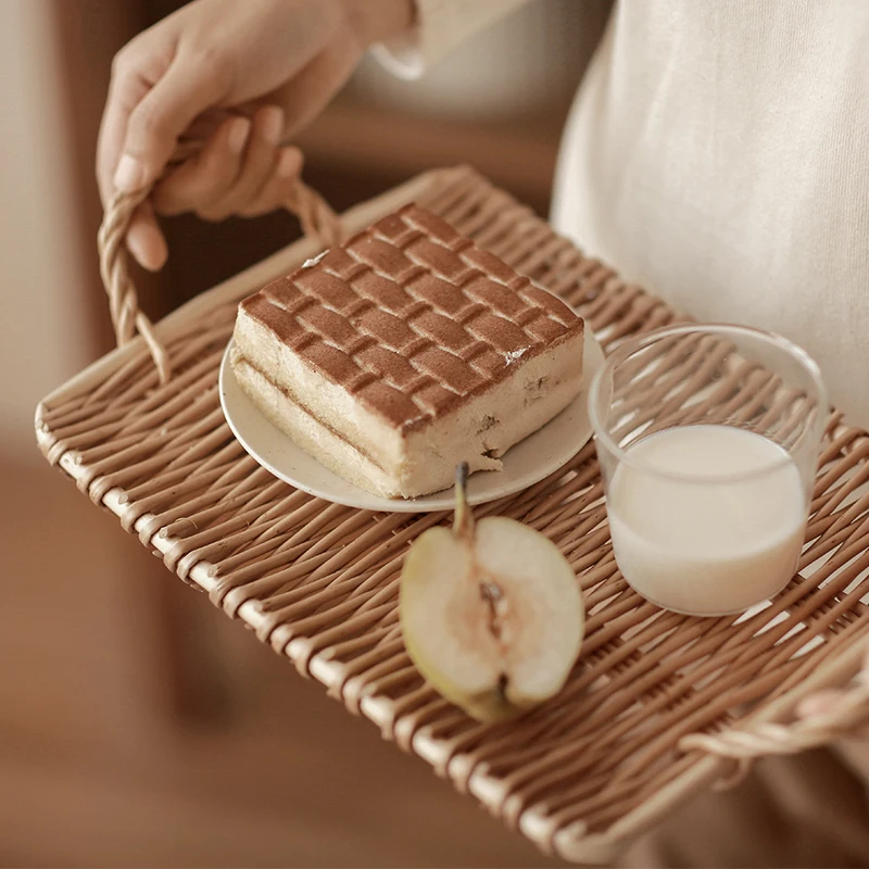 Ротанговый поднос для хранения обеденный кофейный завтрак хлеба круглая