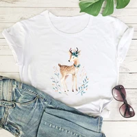 watercolor deer print t shirt women retro casual pattern t shirt women fashion simple wild tee shirt women streetwear top