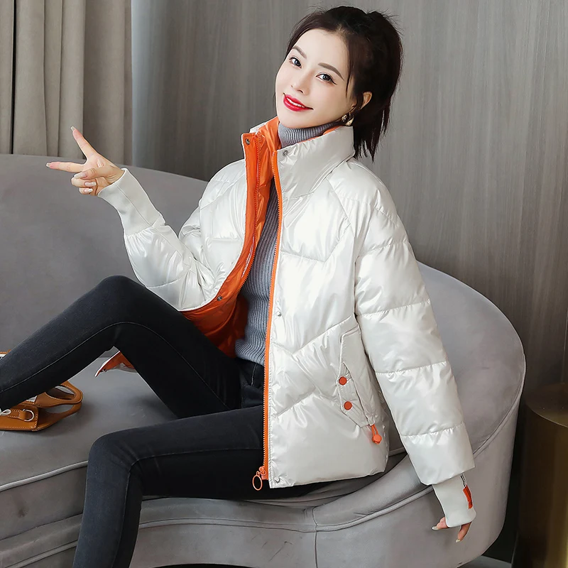 

Bright Face Down Padded Jacket Women's Short 2021 New Fashion Winter Female Coat Loose Wild Thick Warm Women's Clothing