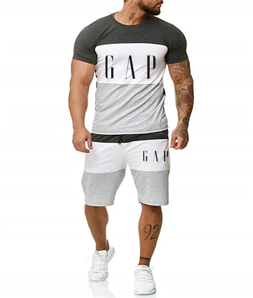 

Summer The new 2021 Men Set Fitness Suit Sporting Suits Short Sleeve T Shirt + Quick Drying 2 Piece G/P Together Set