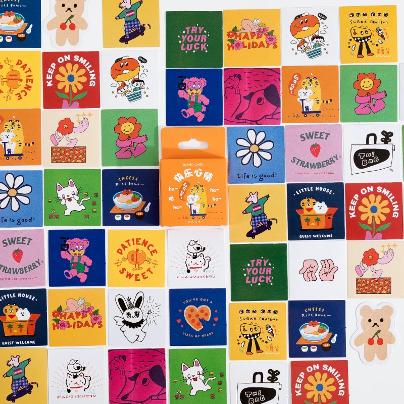 

40Pack Wholesale Box stickers Color cartoon Decals Decoration hand account Scrapbooking Mini box Album square cartoon4CM
