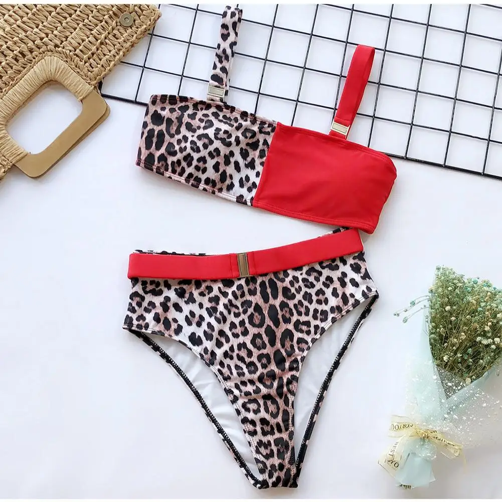 

2Pcs Sexy Women Leopard Print Padded Bra High Waist Briefs Bikini Set Swimwear