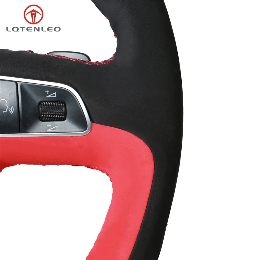 

LQTENLEO Black Leather Suede Red Suede Steering Wheel Cover For Audi A3 2006-2013 A5 S5 2008-2012 S6 Q7 2007-2011 RS4 2007-2008