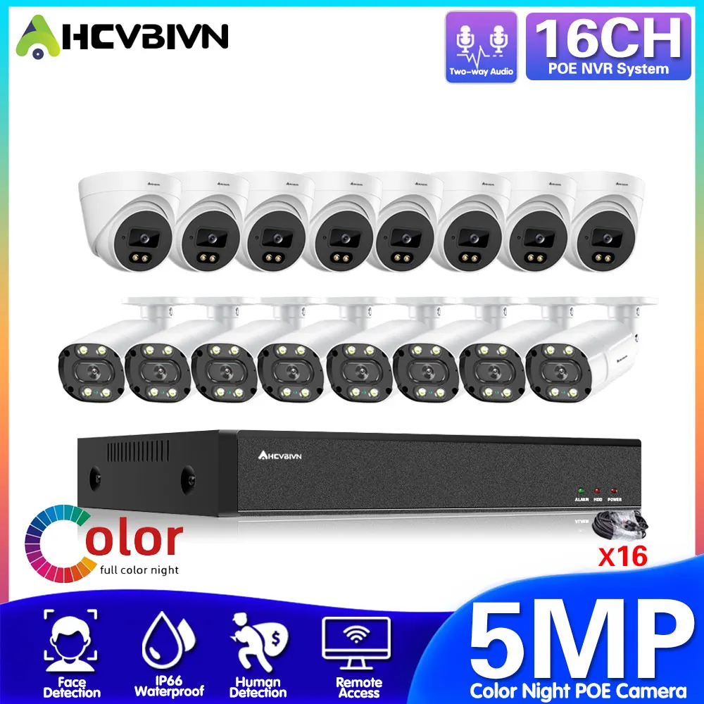 

Система видеонаблюдения AHCVBIVN, 16 каналов, 4K POE, NVR, 2 Мп, 5 МП, двухстороннее аудио, IP-камера с ии, наружная P2P система видеонаблюдения