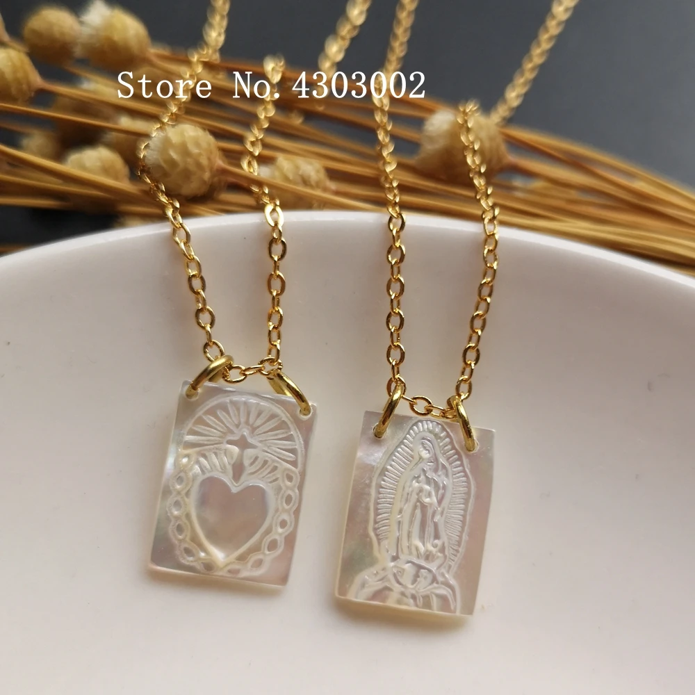 Ожерелье 12x16 мм с натуральным священным сердцем и перламутровой скорлупой