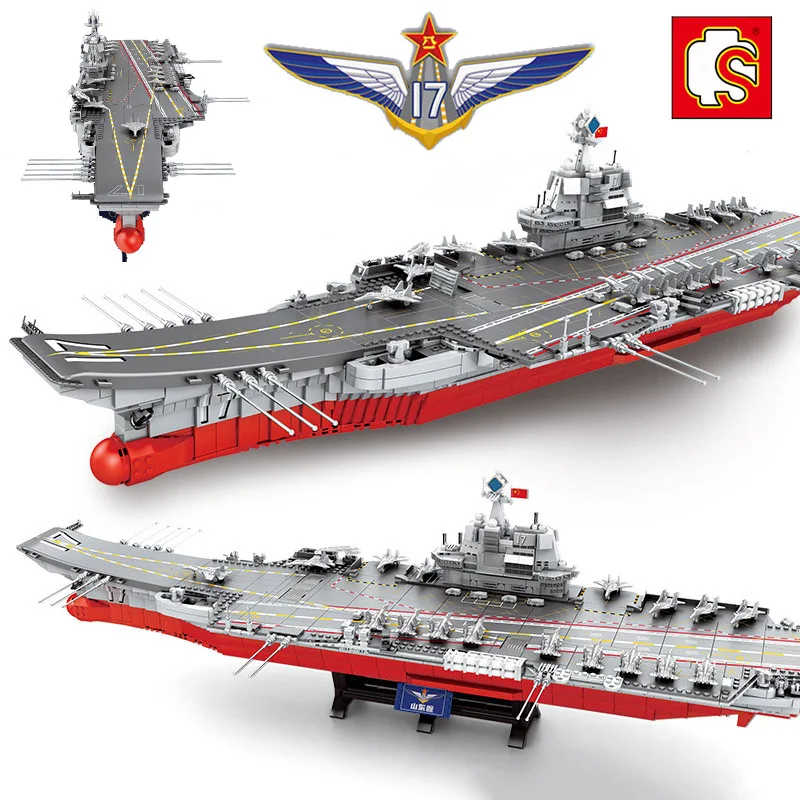 

SEMBO City Soldier Weapon Warship Cruiser Military Battleship Building Blocks Aircraft Shandong Carrier LED Technical Toys Gift
