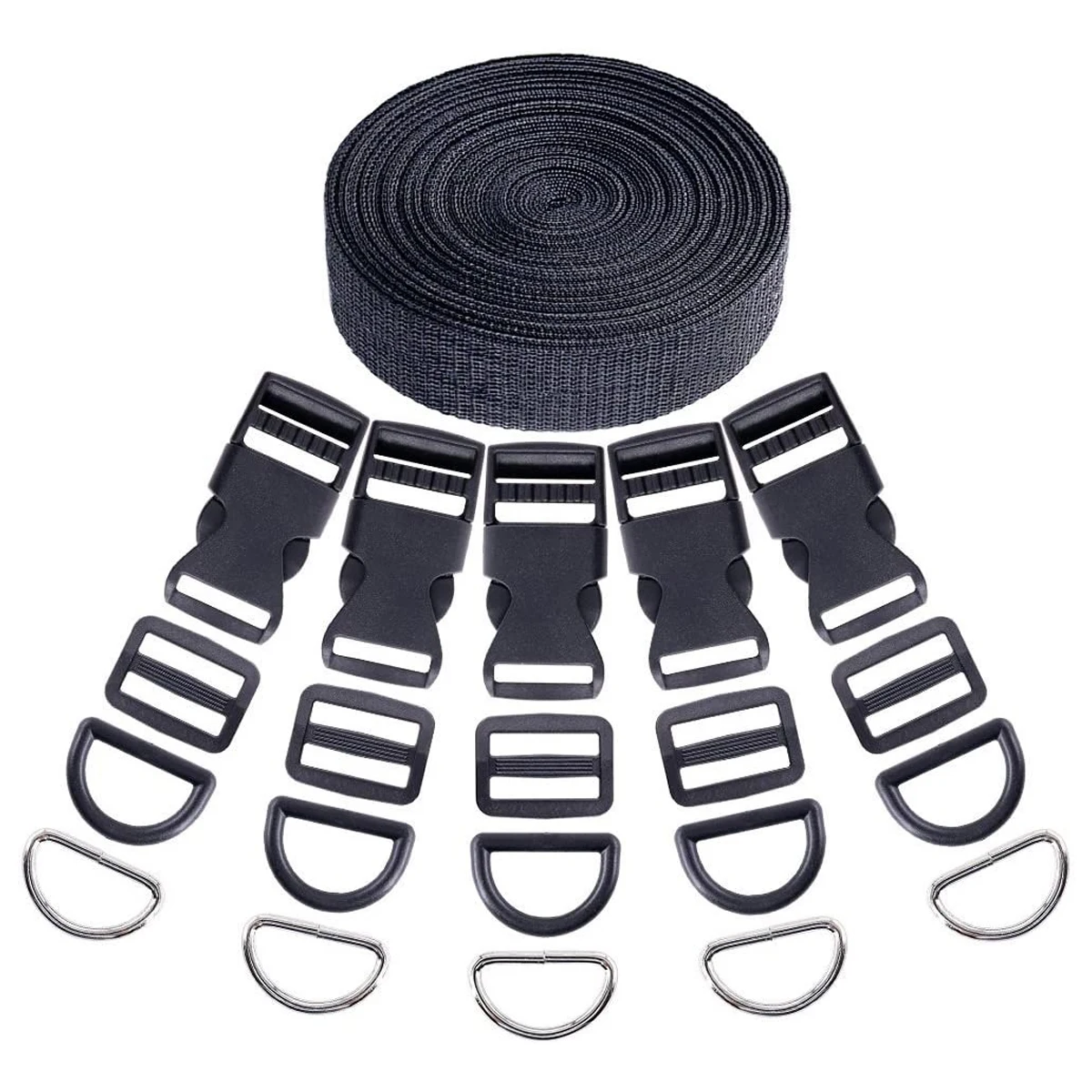 

DIY Making Bag Kit, Including Flat Side Release Buckles and Tri-Glide Slides Nylon Webbing Straps for Making Luggage Strap