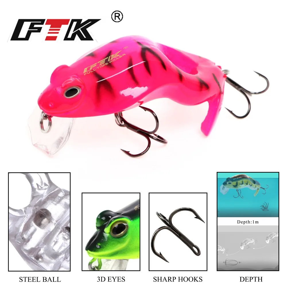 FTK 1 шт. рыболовная приманка-Поппер в виде лягушки 60 мм/8 г плавающая приманка со