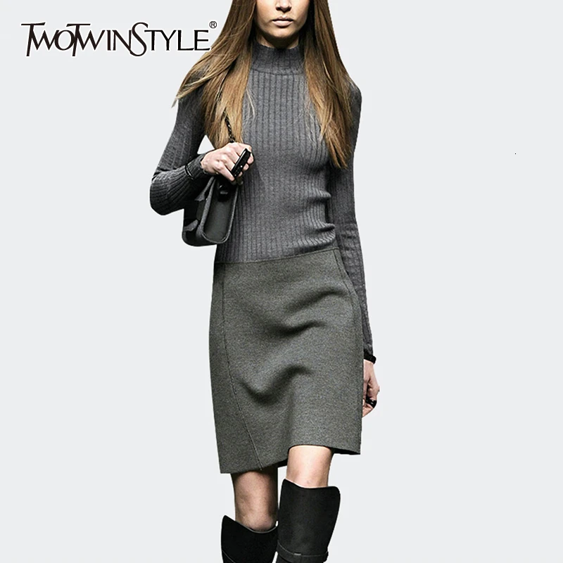 TWOTWINSTYLE мозаичное яркое цветное платье для женщин с круглым вырезом и длинными