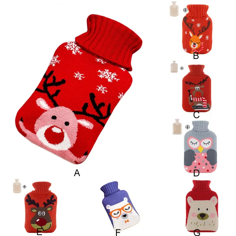 

2000ml Christmas Cartoon Hot Water Bottle With Knit Bottle Cover Large Capacity Household Rubber Warm Hand Hot Water Bottle