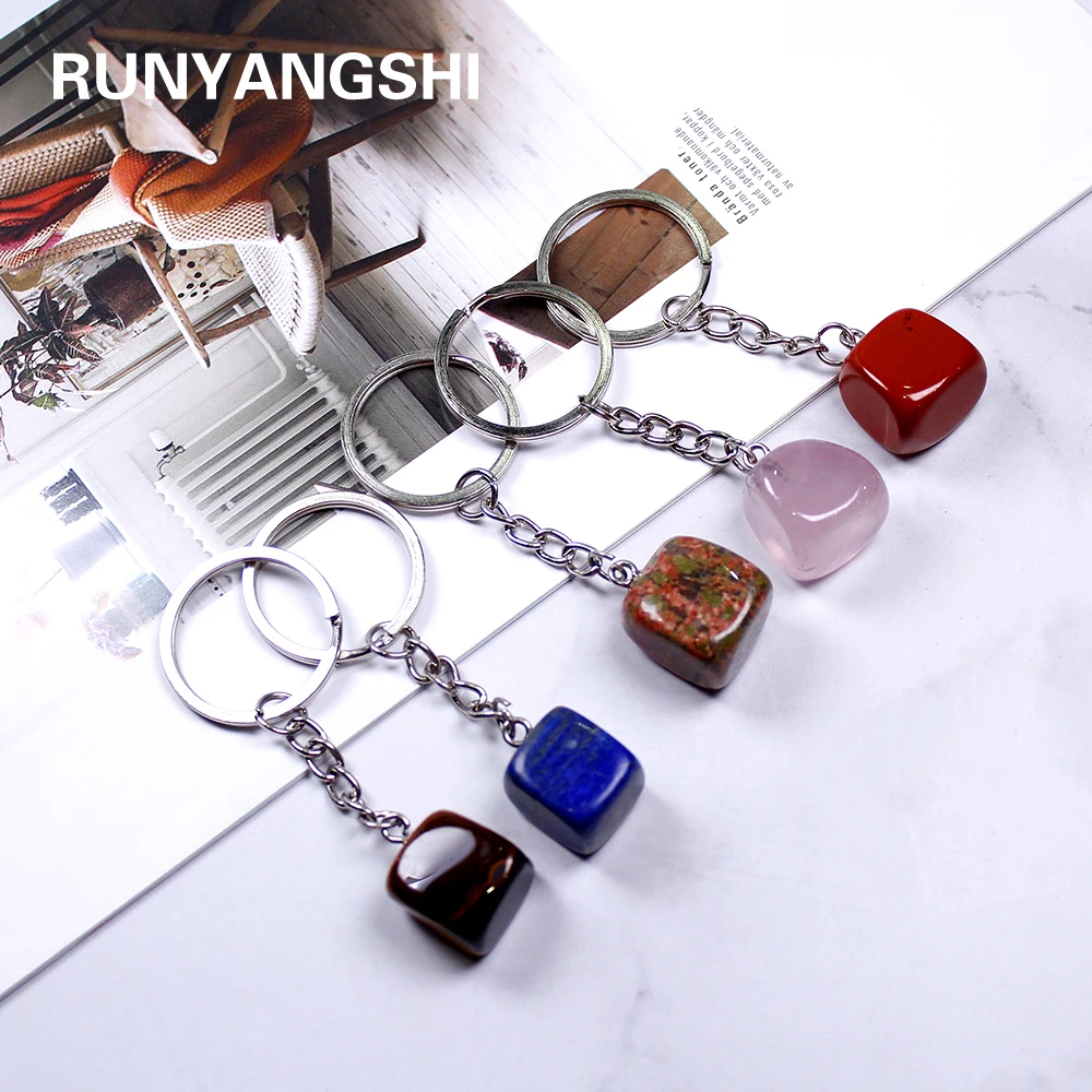 Runyangshi 1 шт. брелок с натуральным кристаллом в виде рока розового кварца