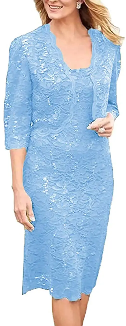 

Mother The Bride Dresses Short Party Evening Dresses Jacket Lace Sequines Mother of The Groom Dresses