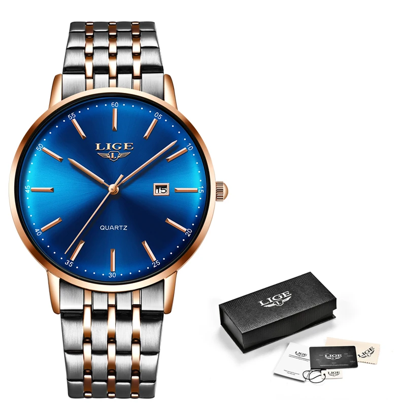 Часы Reloj Hombre 2020 LIGE Мужские кварцевые брендовые Роскошные модные полностью