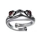 Винтаж  серебрянный лягушка кольцо нейтральный красный гранат лягушка открытые Регулируемые кольца палец ювелирные изделия вечерние подарок пара подарок на день Святого Валентина