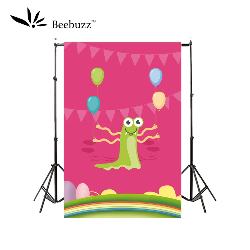 Розовый фон с мультяшными наклейками для студийной фотосъемки зеленый монстр