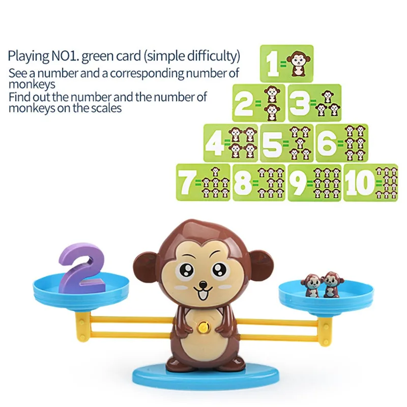 Math Match Game Board Toys Monkey Digital Balance Scale Toy Kids Educational Addition Subtraction | Игрушки и хобби