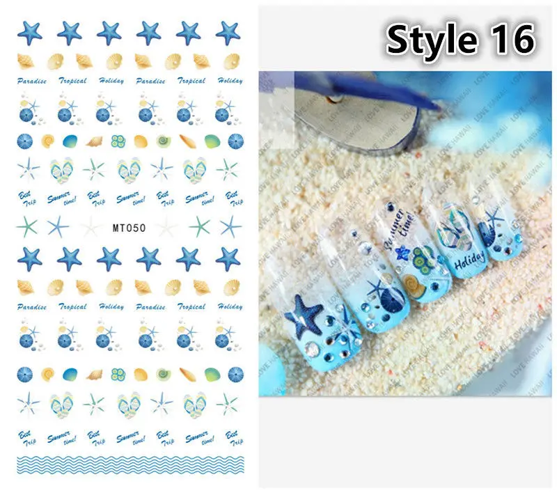 Летний стиль пляж русалка Пальма 3D дизайн ногтей Стикеры обертывания Фламинго