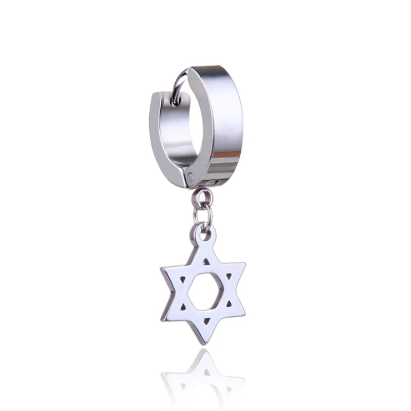 

1 Piece Punk Cross Stars Pendant Round Earrings For Women Rock Men Simple Stainless Steel Stud Earrings Jewelry