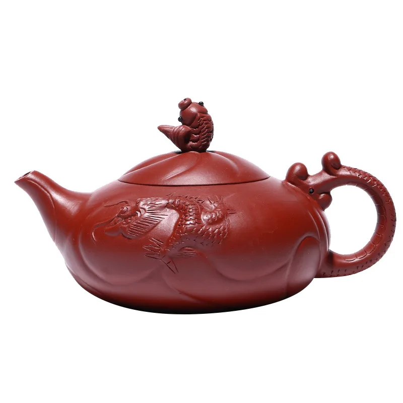 

Yixing raw ore purple clay teapot famous hand made Dahongpao fish Hualong Teapot Tea Set Gift