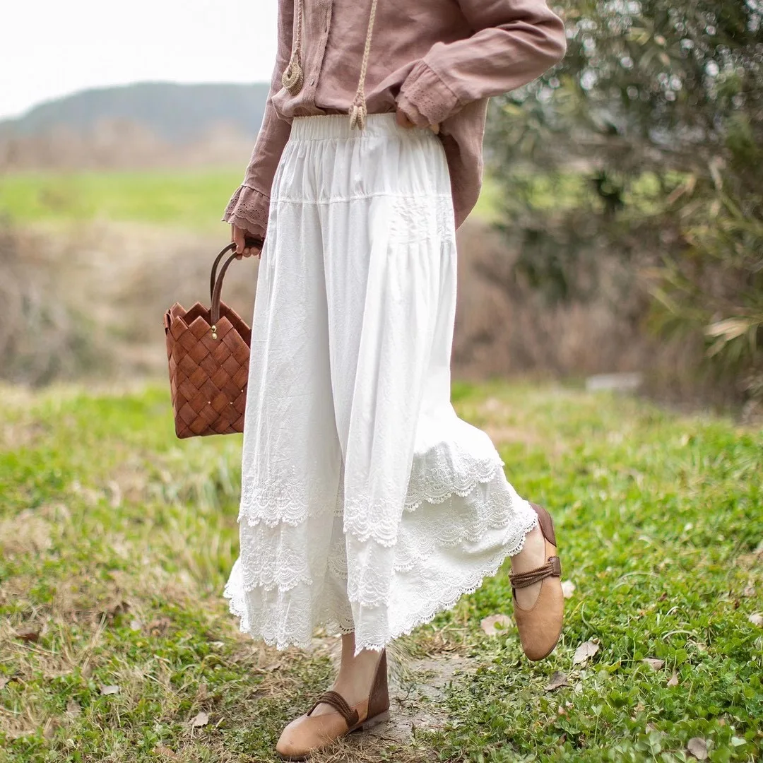 

2021 new Mori wide leg pants solid embroidery cotton loose casual pants