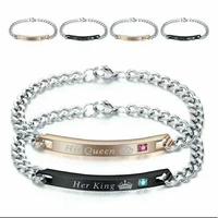 fashion his queenher king stainless steel couple bracelets unique gift for lovers wedding charm chain bracelet jewelry