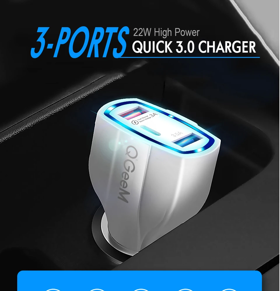 QGEEM QC 3,0 USB C автомобильное зарядное устройство с 3 портами Быстрая зарядка 3,0 быстрое зарядное устройство для автомобильного телефона зарядный адаптер для iPhone Xiaomi mi 9 Red mi