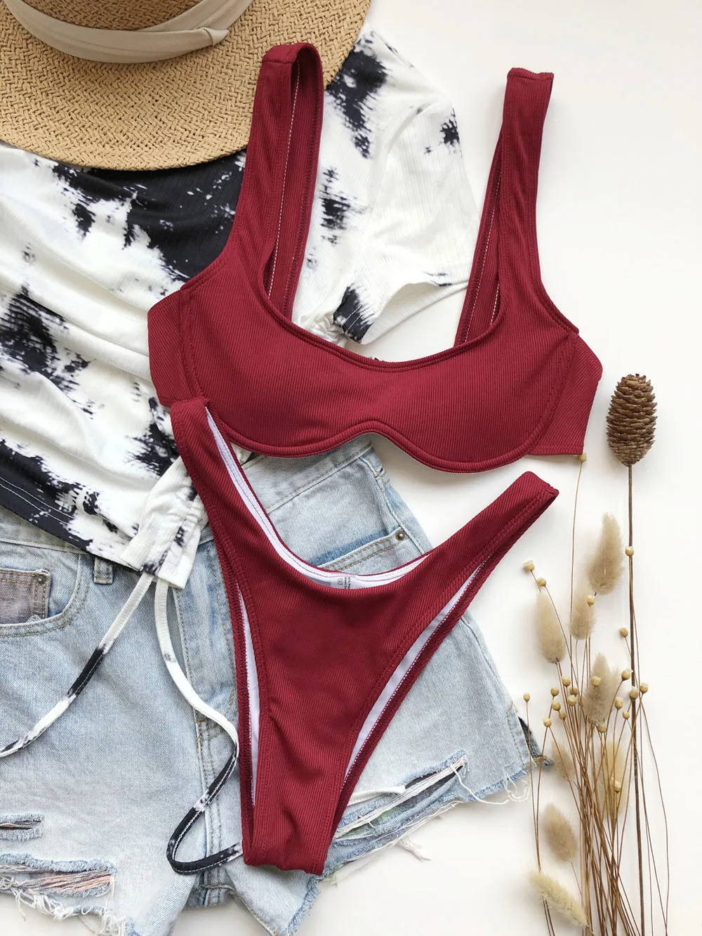 

Sexy V-bar Underwired Push Up Bikini Female Swimsuit Women Swimwear Solid Bikini set Brazilian Bather Bathing Suit Swim Lady