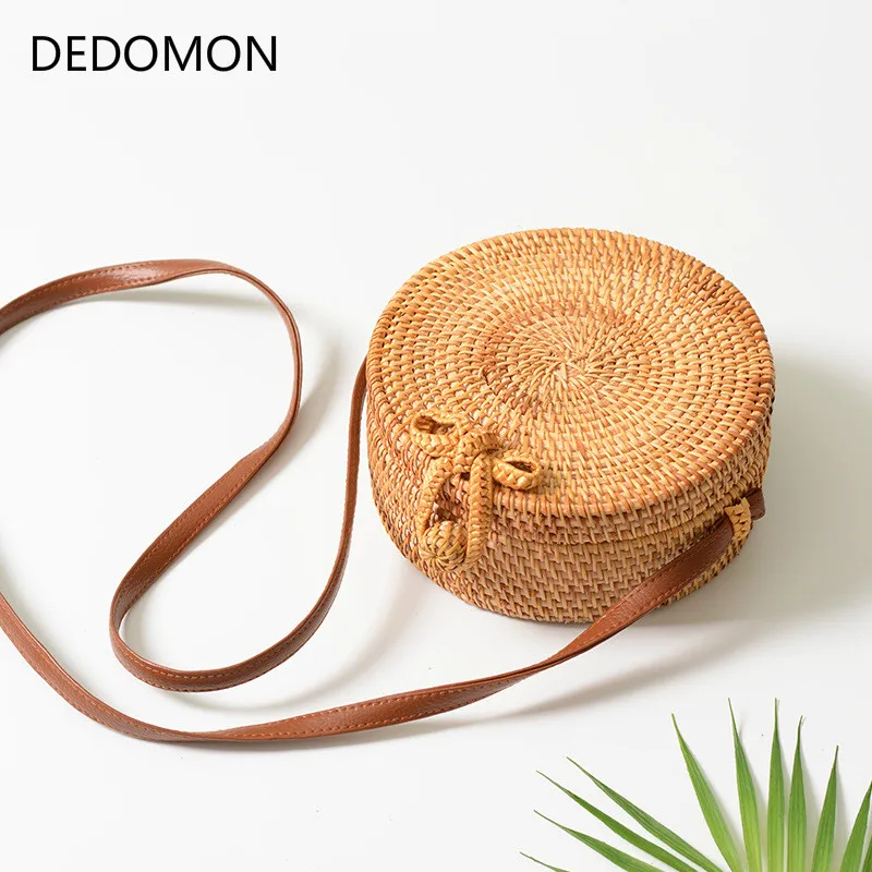 Круглая Соломенная Сумка для женщин большая летняя плетеная ручной работы