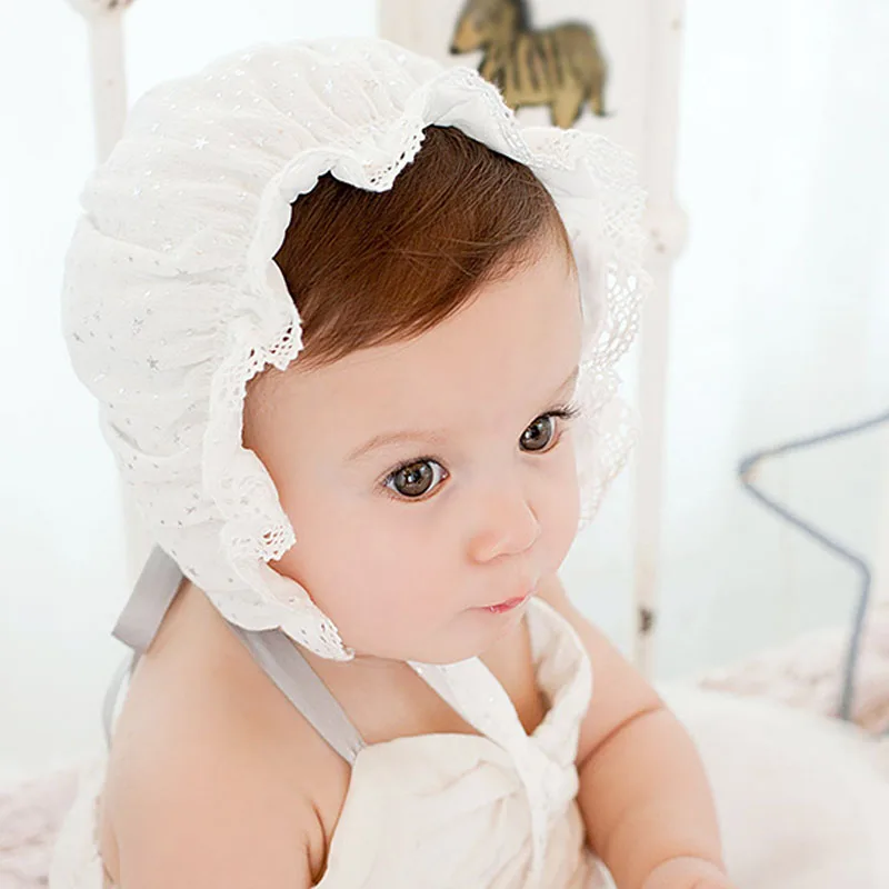 

New Cotton Baby Hat for Girls Princess Ruffles Toddler Cap White Spring Autumn Newborn Bonnet Lace Five Star Infant Boys Beanies