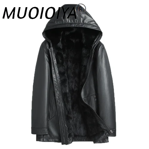 

Hooded 100% Genuine Leather Jacket 2022 Winter Thick Warm Black Mink Fur Liner Coat Goatskin Coat Chaquetas Hombre Gm425
