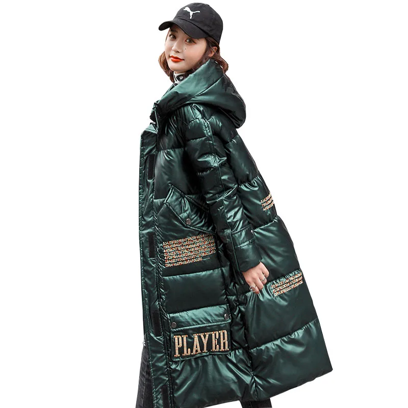 

2020 high quality winter parka women warm padded jacket hooded coat thicken letter embroidery students loose long outerwear KW79