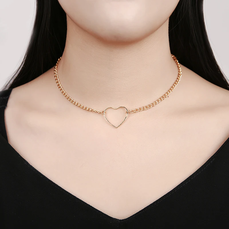 Простое Ювелирное Украшение золотого цвета ожерелье чокер с полым сердцем для