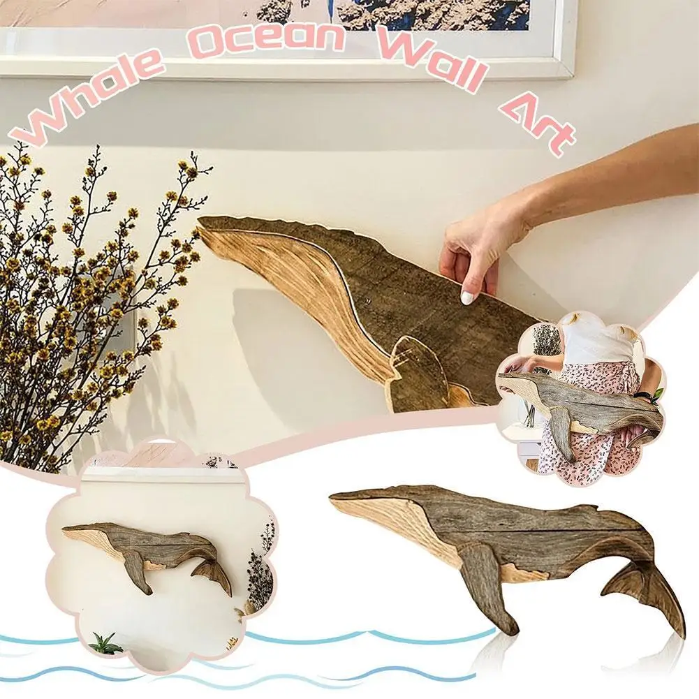 

1PC Whale Ornaments Home Decor Log Handmade Marine Decoration Home Pendant Wooden Wall Decorations Fishes Accessories Wholesale