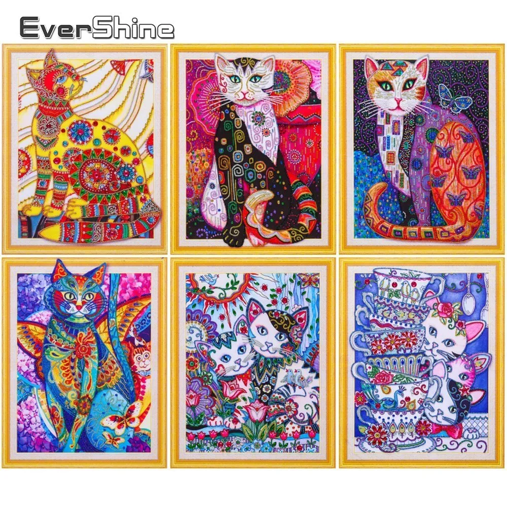 EverShine Diamond Painting Animal Picture Of Rhinestones Special Shape Mosaic Cat 5D DIY Embroidery Sale 40x50 | Дом и сад