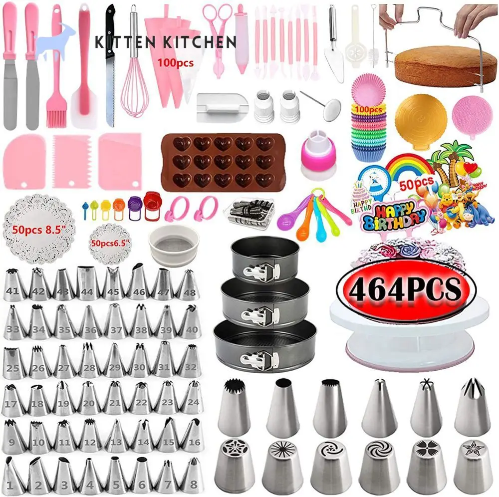 

464PCS Cake Decorating Supplies Kit Turntable Stand Baking Supply Cake Baking Tools Pastry Bag Confectionery Accessories
