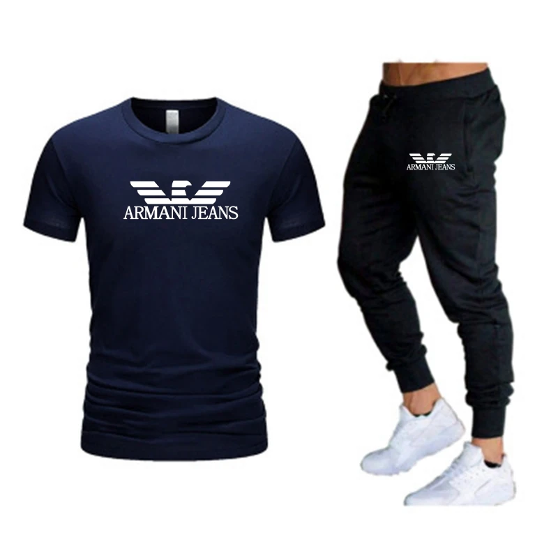 

2021 hot selling men's brand leisure sports two piece cotton short sleeve trousers summer high quality design slim jogging quick