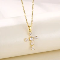new exquisite zircon crystal cross pendant women necklaces sweet girls clavicle chain necklace female party jewelry wholesale