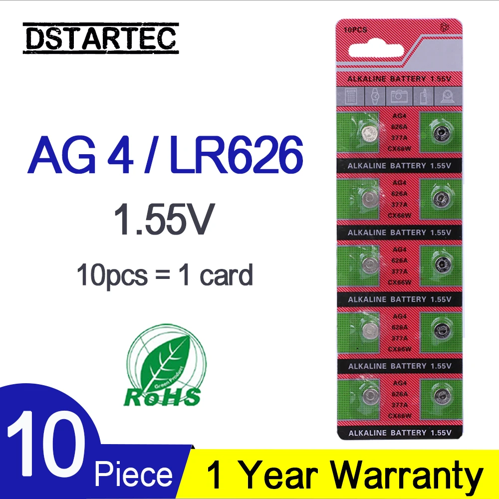 10 шт. кнопочные батарейки 1 55 в AG4 377A 376 LR66 LR626 SR626SW SR66 SR626 AG 4 D377 GA4 177 565 щелочные