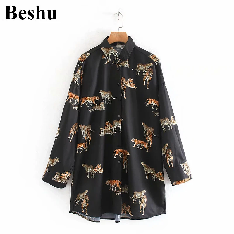 Модная рубашка za с животным принтом зеленая шифоновая женская блузка отложным