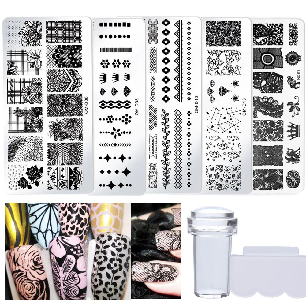 Набор для стемпинга ногтей 5 шт. пластина прозрачный штамп скребок цветок звезда