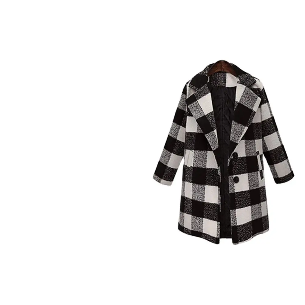 

Etienne Jr Women's Woolen Coats European And American Checkered Lapel Single-Breasted Thick Jackets