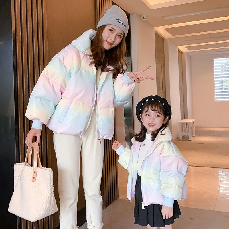 

Winter Family Matching Jacket Mum and Me Down Cotton Parkas Family Clothes Girls Short Style Outerwear Women Winter Thick Coat