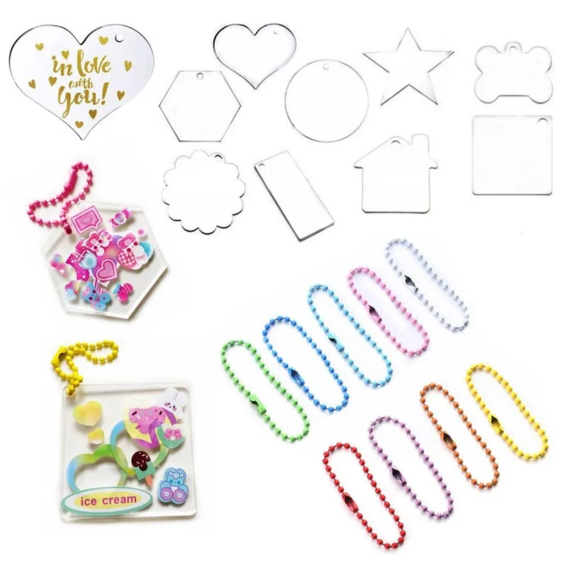 

SNASAN 20 Pcs Acrylic Discs Transparent Blank Kit With Ball Bead Chains Key Chains Set Acrylic Pendant Charms DIY Material