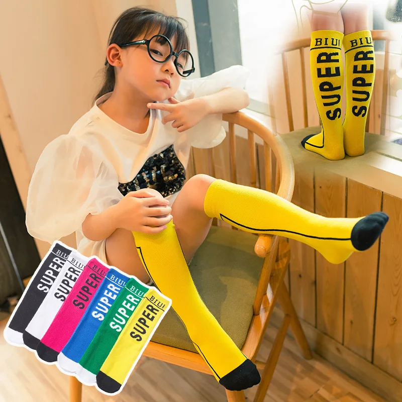 Girls Boys Knee High Socks Kids Children's South Korean Letters Super Fashion Cotton Baby Infantil Leg Warmers Booties | Детская