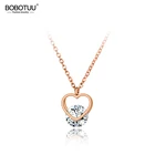 BOBOTUU, выполненное из нержавеющей стали, легированной титаном, розовое золото подвеска со стразами фианит ювелирные изделия двойной любящее сердце колье ожерелье для женщин подарок BN20056