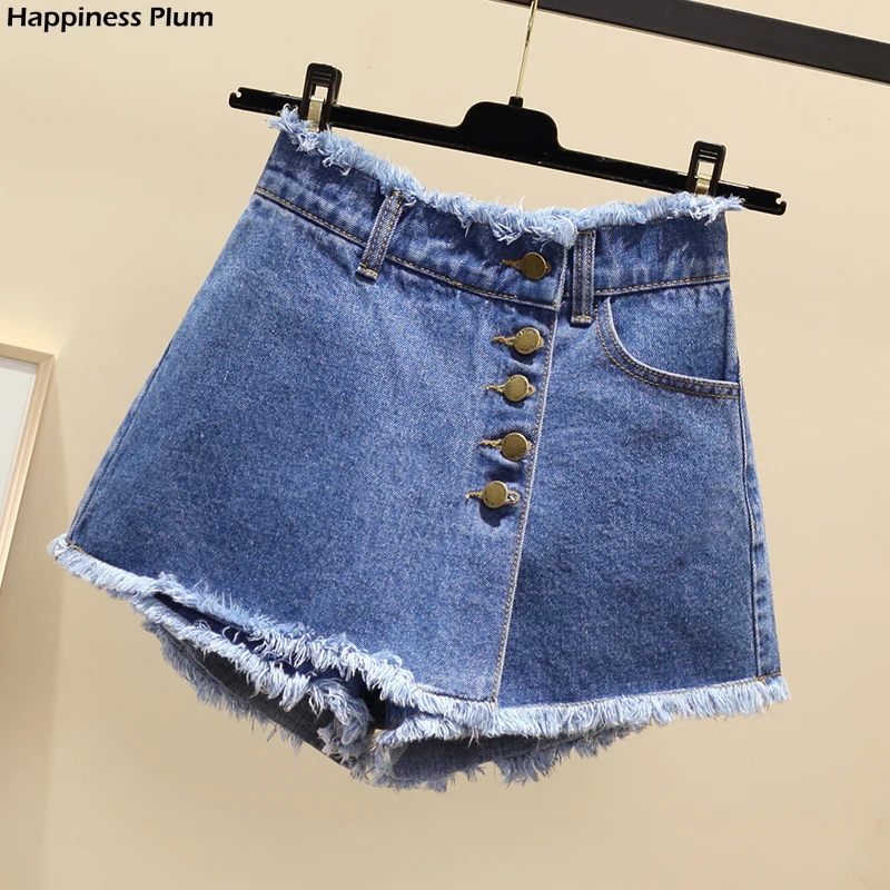 

Женские винтажные однобортные джинсовые шорты, повседневные рваные джинсовые шорты с бахромой, лето 2021, популярные шорты для девушек, юбки