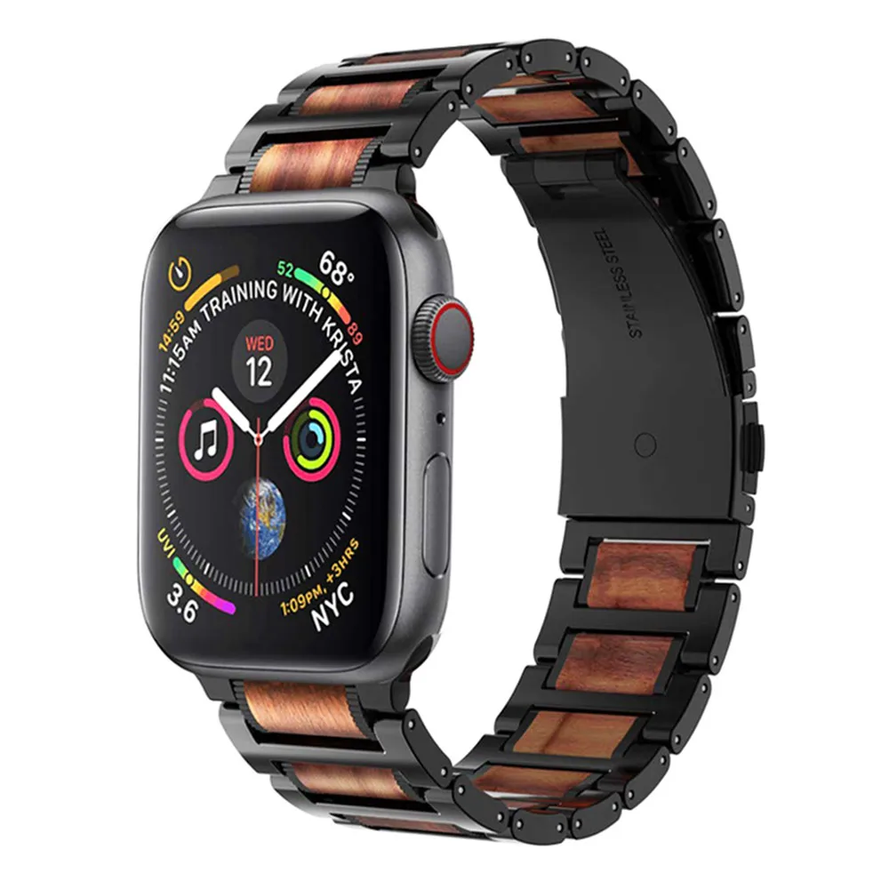 Деревянный ремешок для apple watch 44 мм 40 42 38 браслет из нержавеющей стали iwatch Apple series