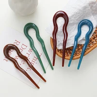 1pc french style acetate hair stick u shaped hairpin metal hair pin hair fork for women girls hair styling tools hair accessory